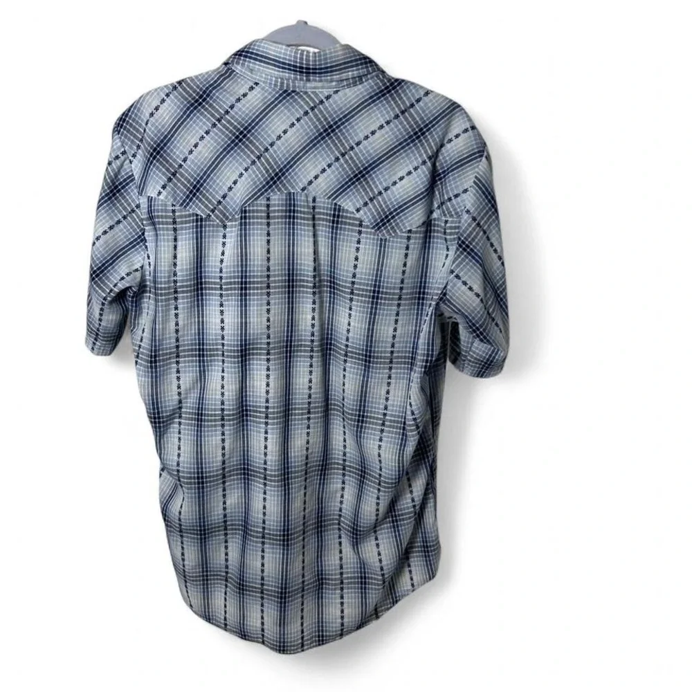 Levi's blue plaid button up shirt Size L  Short Sleeve Western Plaid Pearl‎ Snap